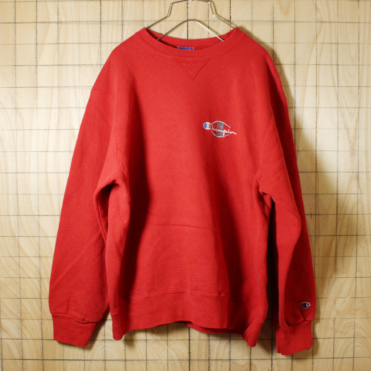 champion/90s古着/レッド/ワンポイント刺繍スウェット/メンズXL/sw-184