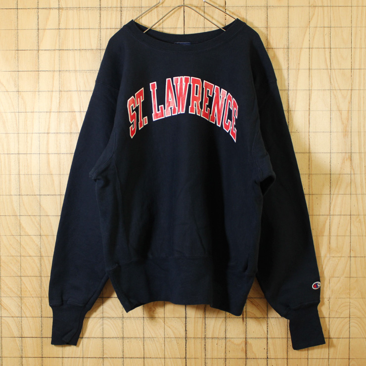 champion/古着/ネイビー/リバースウィーブ/ST.LAWRENCEプリントスウェット/メンズM/sw-186