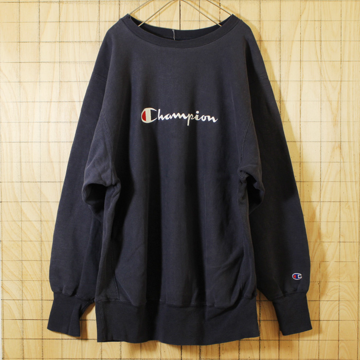 champion刺繍タグ/USA製90sビンテージ古着/ネイビー/リバースウィーブ/デカロゴスウェット/メンズXL/sw-187