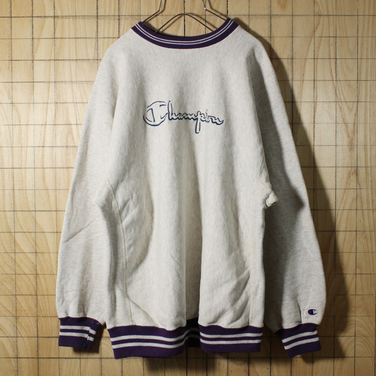 champion刺繍タグ/USA製90sビンテージ古着/杢グレー/リバースウィーブ/デカロゴスウェット/メンズXL/sw-193