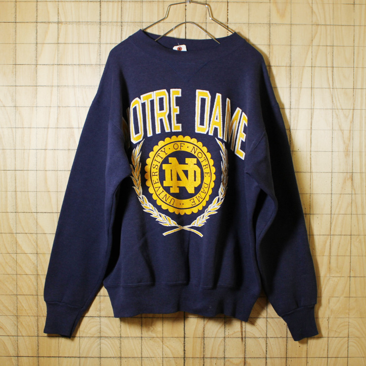 USA製古着/ネイビー/NOTRE DAME/カレッジプリントスウェット/メンズM相当