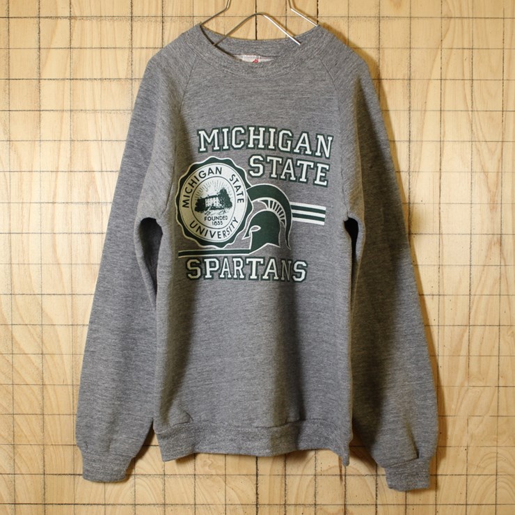 JERZEES USA製古着 霜降りグレー MICHIGAN STATE カレッジプリントスウェット トレーナー メンズL