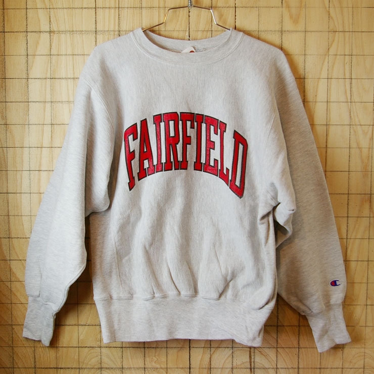 【Champion】USA製リバースウィーブ古着80s後期霜降り杢グレー(灰)FAIRFIELDカレッジスウェット / 古着屋ataco garage