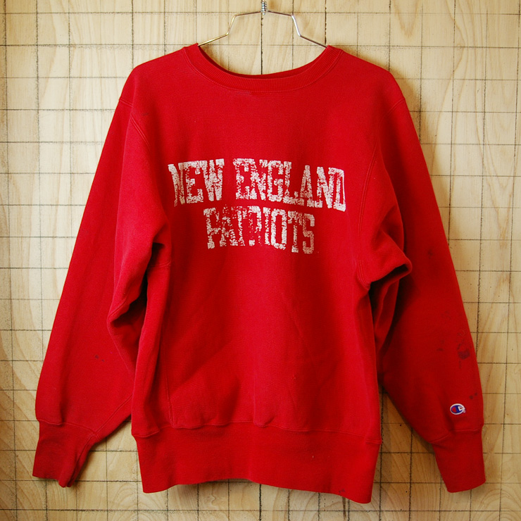 【Champion】usa製リバースウィーブ古着80s後期刺繍タグNEW-ENGLAND-PATRIOTSレッド(赤)スウェット|メンズM