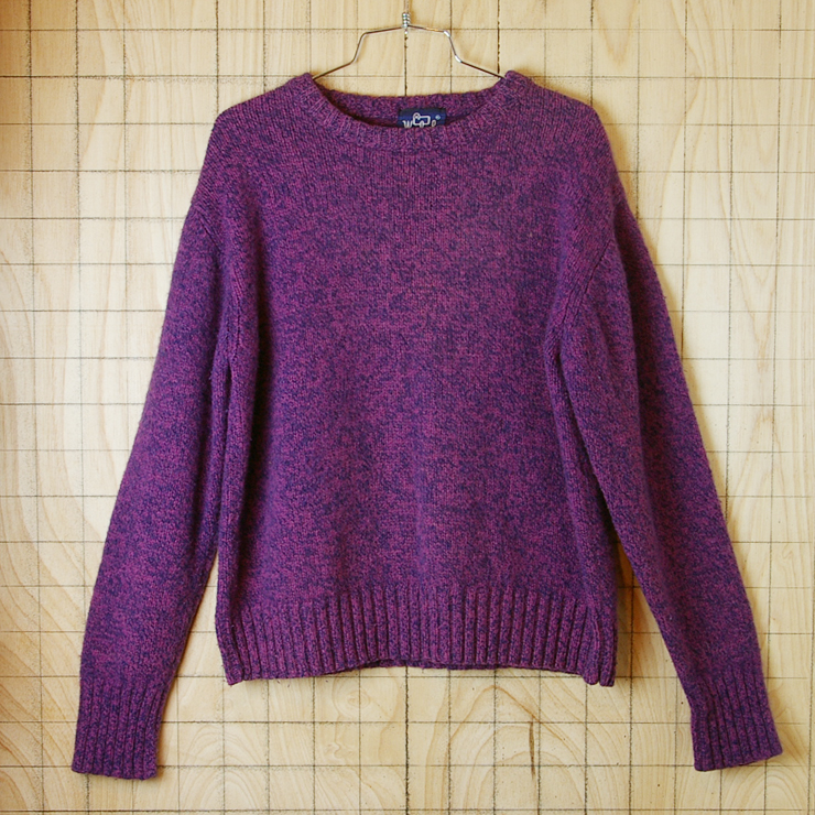 古着ウールリッチイギリス製ラウンドネックパープル(紫)ウールニットセーター【Woolroch】