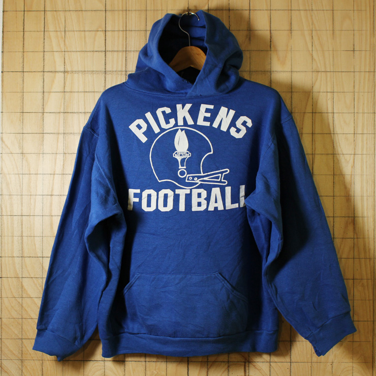 RUSSELL ATHLETIC金タグ/70sUSA製古着ブルーPICKENS FOOTBALLプリントスウェットパーカー/メンズL