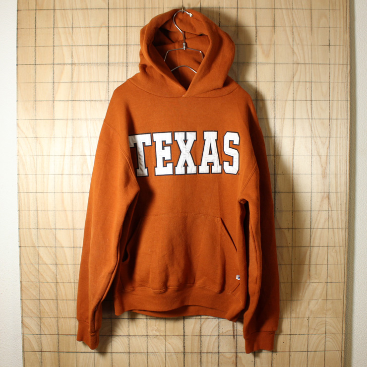 RUSSELL ATHLETIC/古着/テラコッタ/TEXASレタードワッペンスウェットパーカー/メンズXS/swp-120