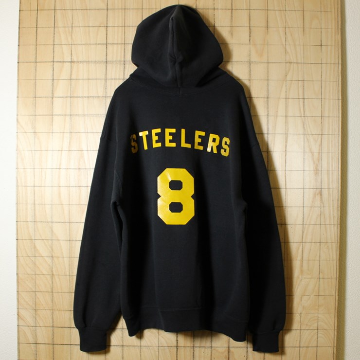 RUSSELL ATHLETICラッセルアスレチック/USA製古着/ブラック×イエロー/STEELERS 8/リメイク/プリントジップアップ