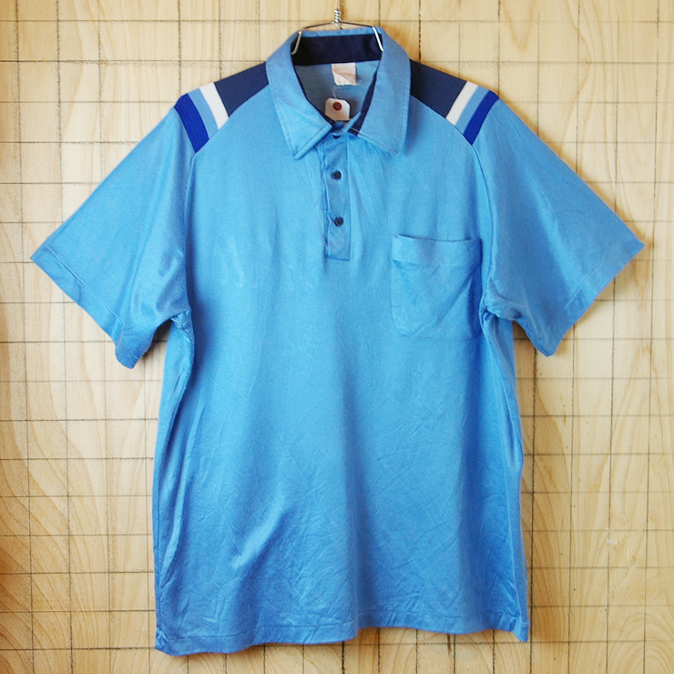 【ヒルトン】古着USA(アメリカ)製プルオーバーボーリングシャツ半袖ライトブルー(水色)BobSdunitt【Hilton】