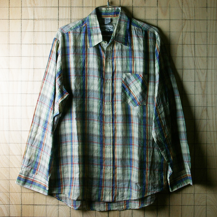 古着ユーゴスラビア製 メンズ長袖チェックシャツ(黒×黄×緑×青×赤)【BUD BERMA】