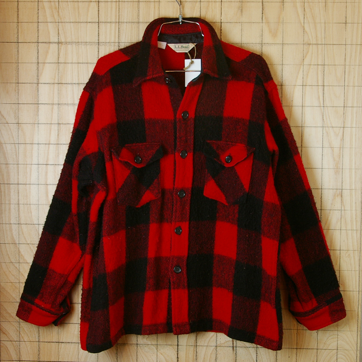 古着LLビーンアメリカ製メンズレッド×ブラック(赤×黒)バッファローチェックウールシャツ【L.L.Bean】