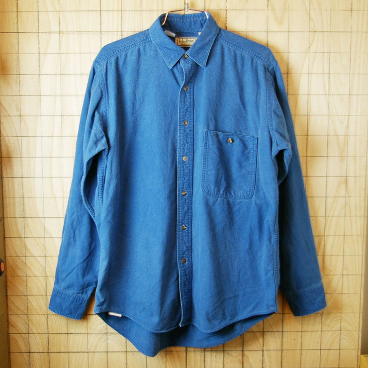 【LLBean】USA製古着ブルー(青)コットン100%シャツ|サイズM|sy-l-144
