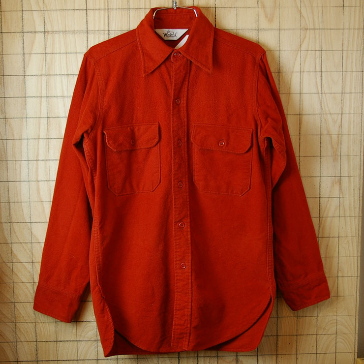 【Woolrich】USA製古着レッド(赤)コットン100%シャツ|サイズS