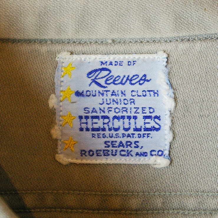 【SEARS HERCULES】50sUSA製ビンテージ古着Reeves MOUNTAIN CLOTHグレーマチ付きワークシャツ|サイズL相当