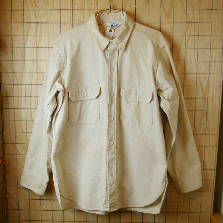 【Woolrich】USA製70sビンテージ古着ホワイトハンティングコットンシャツ|メンズLサイズ