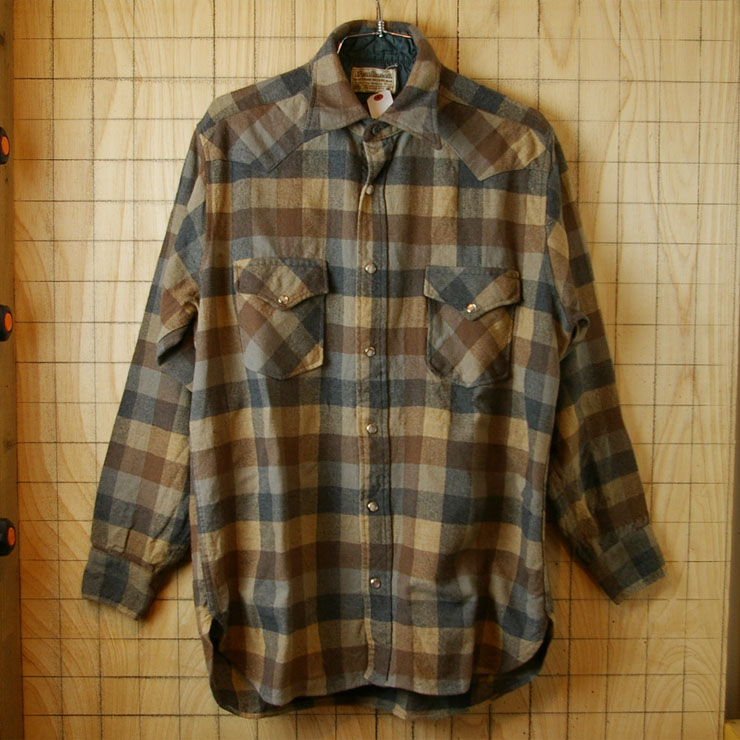 【PENDLETON】USA製古着ブラウンチェックウールウエスタンシャツ|サイズXL|sy-l-187