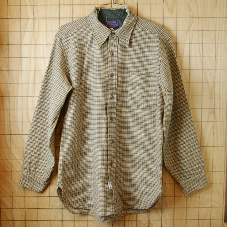 【PENDLETON】USA製古着ベージュ千鳥格子チェックウールシャツ|サイズM|sy-l-191