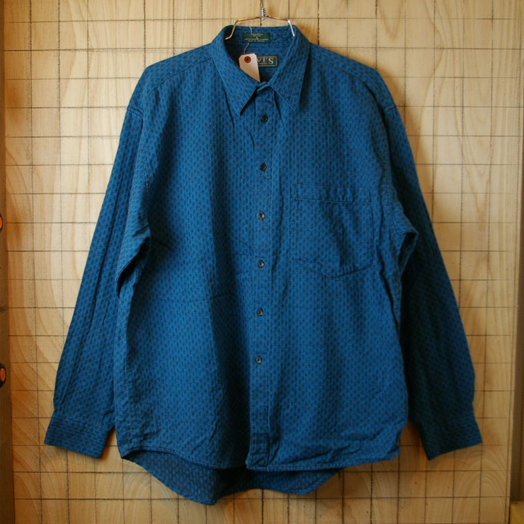【LEVI'S】古着ブルー(青)×ブラック(黒)コットン100%長袖シャツ|sy-l-195|サイズL