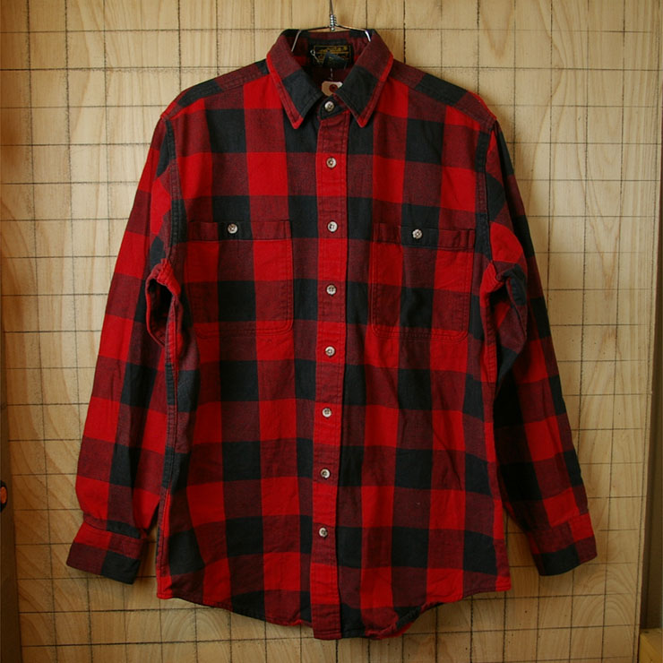 【EddieBauer】古着レッド(赤)×ブラック(黒)ブロックチェックシャツ|sy-l-196|サイズM