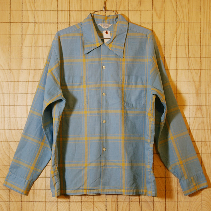 【Penney's】古着ライトブルー(青)×イエロー(黄)ライトフランネルチェックボックスシャツ|サイズXL|ビッグサイズ|