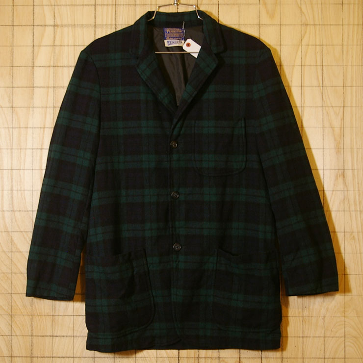 【PENDLETON】USA製60sビンテージ古着グリーンチェック柄ウールジャケット|サイズS|sy-l-231