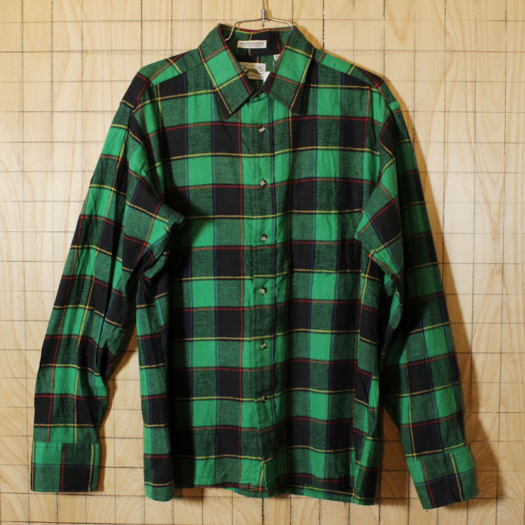 【JCPenney】USA製TheFox80s古着グリーン×ブラックチェックシャツ・ヘビーネルシャツ|サイズL