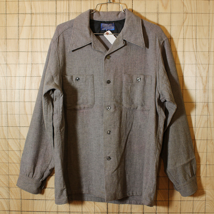 【pendleton】USA製70sビンテージ古着グレーウール無地ボックスシャツ|メンズL|sy-l-244