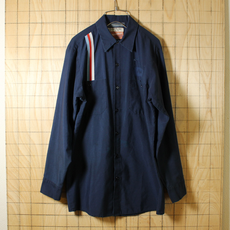 Work Wear/USA製古着/ネイビー長袖ワークシャツ/メンズS