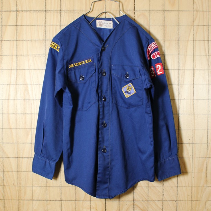 BOY SCOUTS OF AMERICA/USA製70s古着/ワッペン/ノーカラーシャツ/レディースS相当