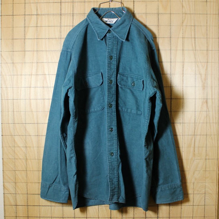 WOOLRICHウールリッチ/70sUSA製古着/グリーン/シャモアクロスシャツ/メンズL