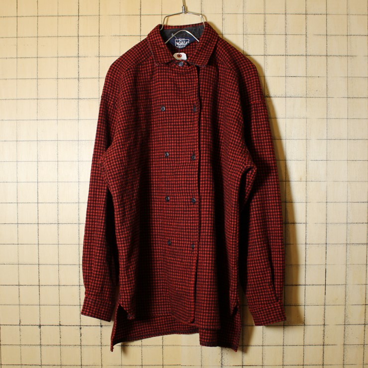 Woolrich ウールリッチ USA製 80s 古着 レッド チェック ウールシャツ レディースXL相当 メンズM相当