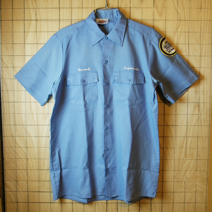 【Dickies】ディッキーズ古着ブルー(青)ステッチ半袖ワークシャツ|メンズMサイズ|sy-s-111