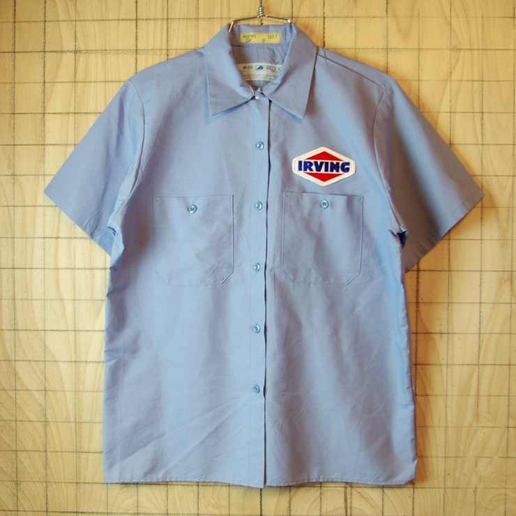【RED KAP】古着USA製ブルー(水色)IRVING半袖ワークシャツ|メンズM-SSサイズ