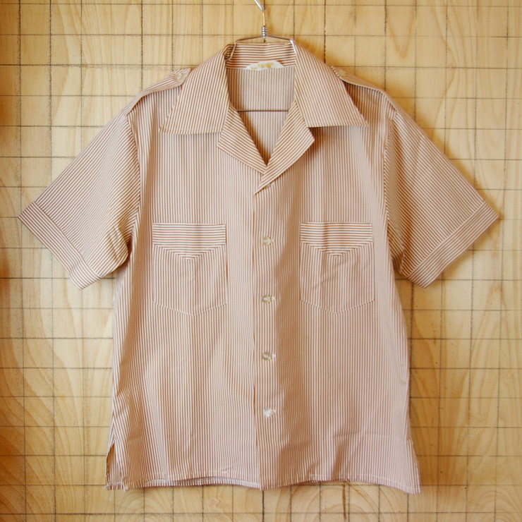 【jantzen】古着CANADA製半そでブラウンストライプワークシャツ