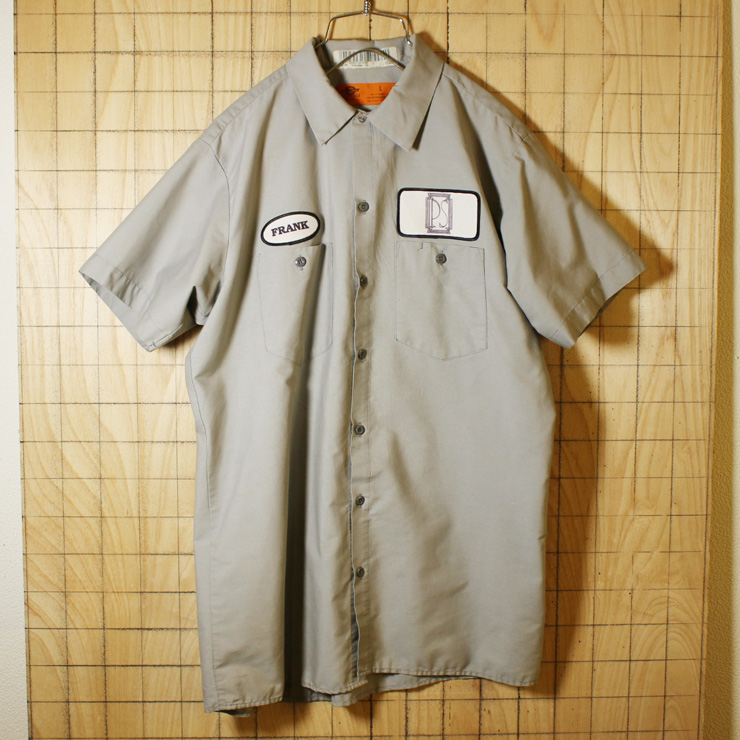 Dickies/古着/グレー/バックプリント半袖ワークシャツ・スタッフシャツ/メンズL