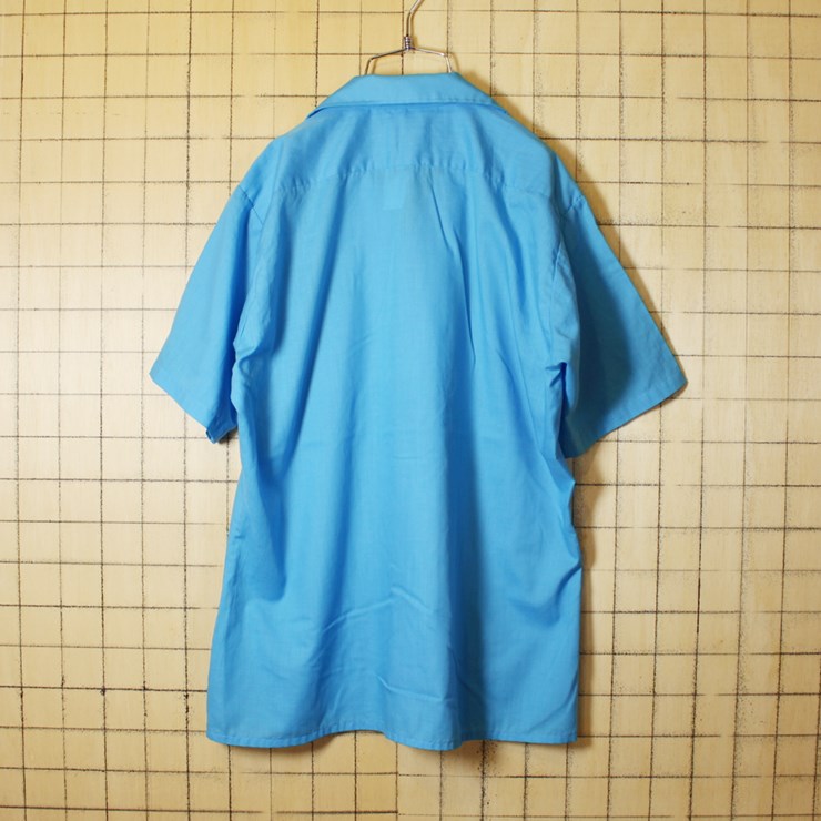 60s ビンテージ ボックス シャツ 無地 開襟 半袖 USA製 古着 ブルー メンズM ワンポイント オープンカラー ARROW アロー