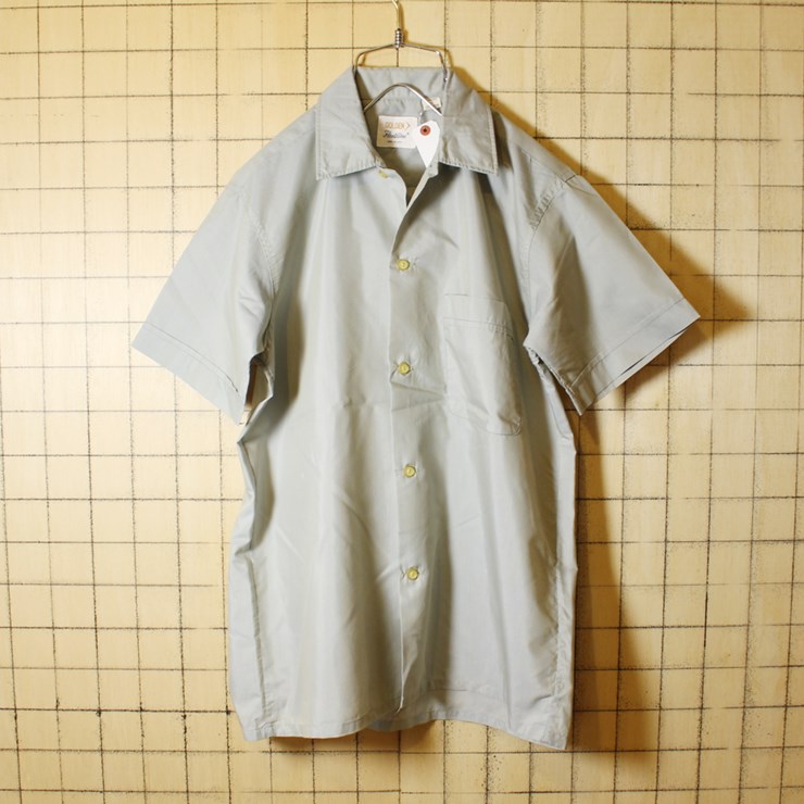 60s ビンテージ ボックス シャツ 無地 半袖 古着 グレー メンズS Fleetline