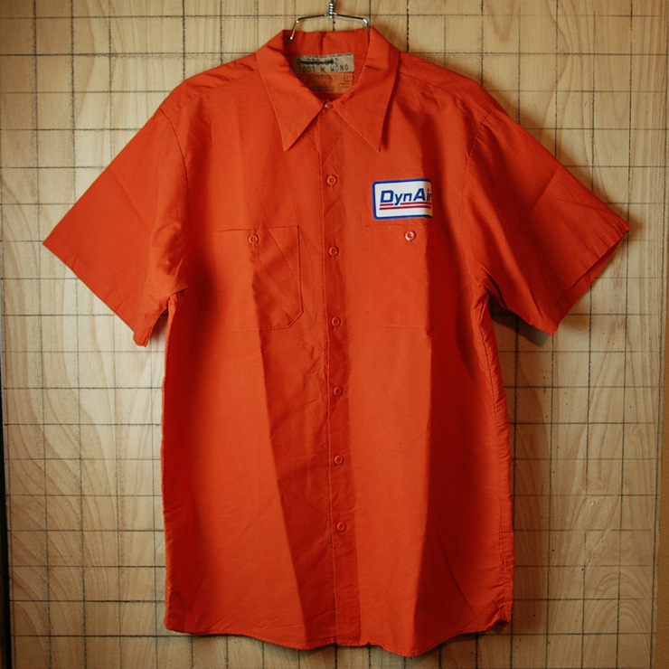 【RED KAP】古着USA製オレンジDynAir半袖ワッペンワークシャツ|メンズL|sy-s-75