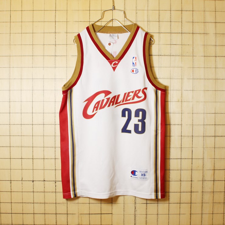 古着 Champion europe チャンピオン メッシュ タンクトップ NBA CAVALIERS JAMES 23 レブロン ジェームズ ゲームシャツ キャバリアーズ ホワイト メンズXS