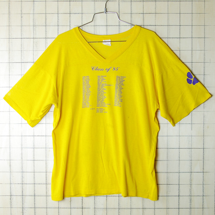 古着USA(アメリカ)製AransasPassPanthersVネックイエロー(黄色)Tシャツ