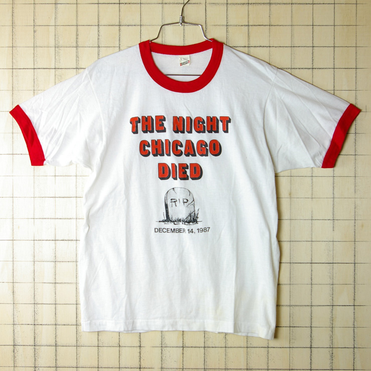 古着USA製THE NIGHT CHICAGO DIEDリンガーTシャツ【SCREENSTARS(Fruit of the Loom)】