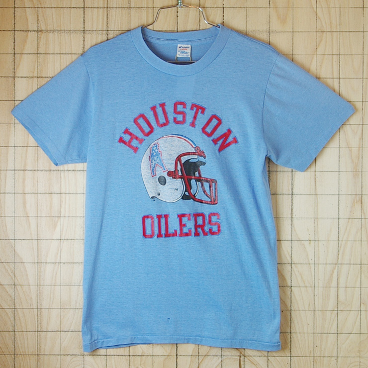 【ビンテージ】古着メンズUSA(アメリカ)製NFL80'sブルー(水色)HOUSTON-OILERS(ヒューストン オイラーズ)Tシャツ【Champion(チャンピオン)】