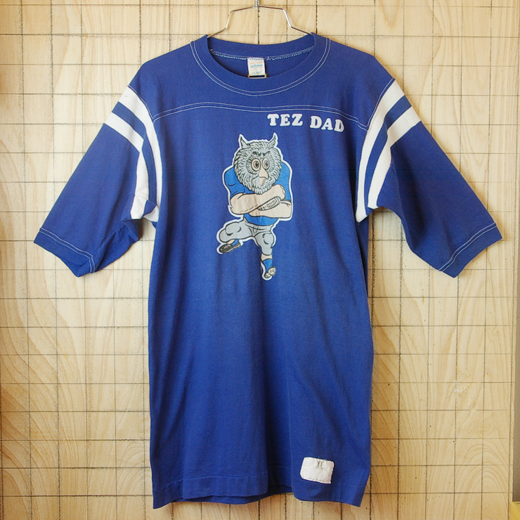 古着メンズUSA(アメリカ)製ブルー(青色)TEZ DAD OWLS7分袖Tシャツ【sportswear】
