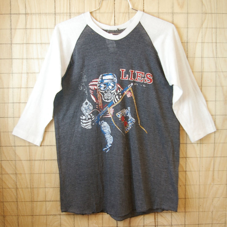 【Guns N' Roses】ガンズ・アンド・ローゼズLIES古着I USED TO LOVE HER黒×白(ブラック×ホワイト)ラグランスリーブ7部袖Tシャツ|メンズM相当