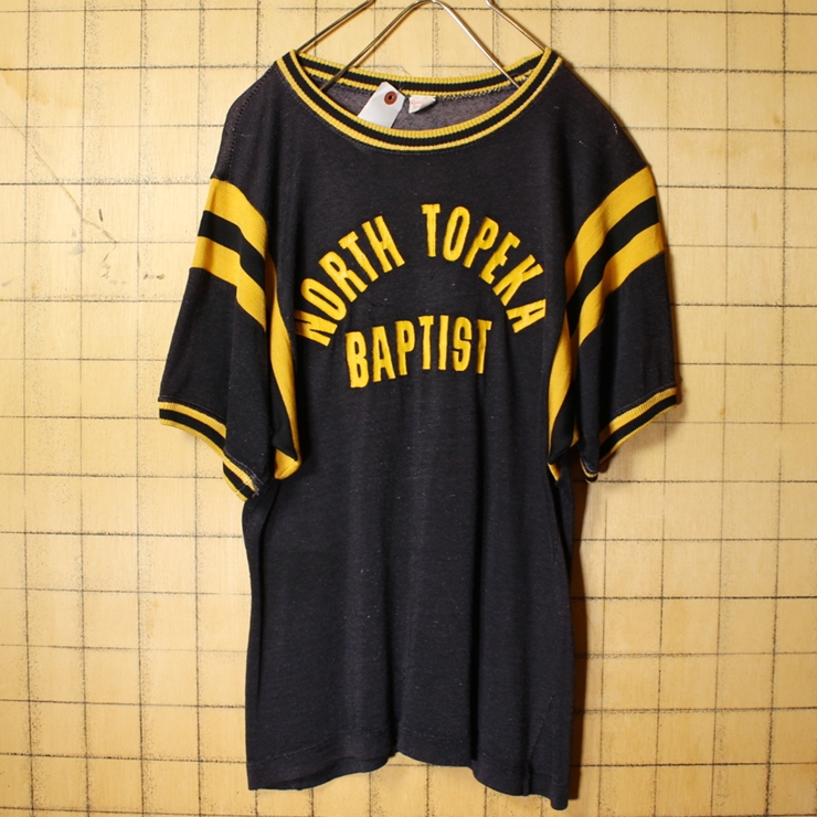 50s 60s USA製 Russell Southern Co ラッセルサウザン 両面プリント レーヨン Tシャツ ブラック 黒 メンズS ATHLETIC アメリカ古着