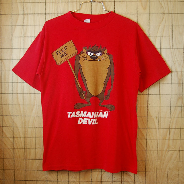 80's古着USA製レッド(赤)TASMANIAN DEVIL(タスマニアンデビル)ワーナーブラザーズTシャツ