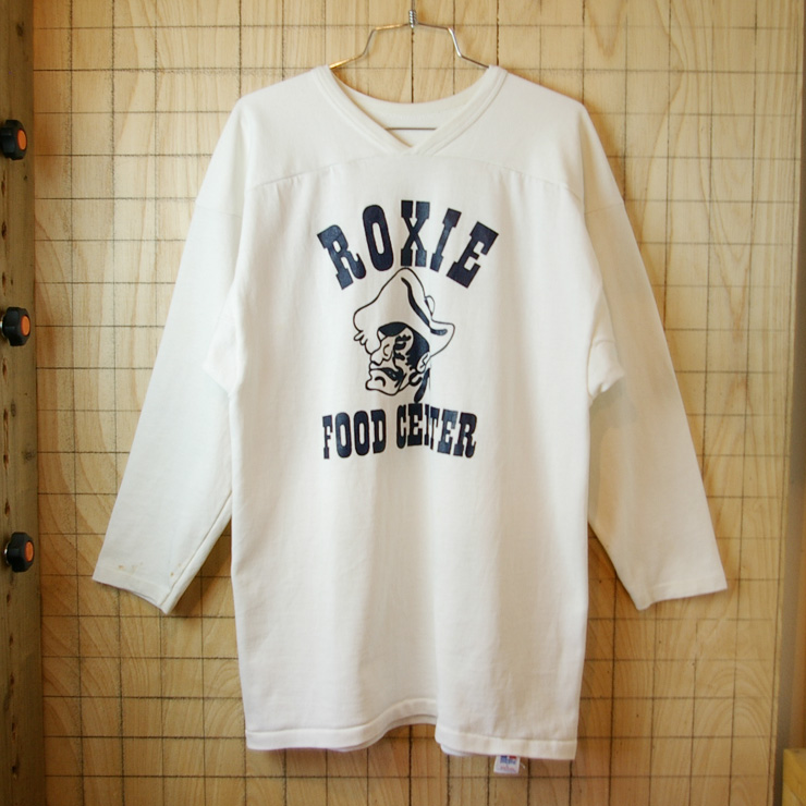 【RUSSELL ATHLETIC】USA製古着ROXIE FOOD-CENTER7部袖プリントTシャツ|サイズメンズL