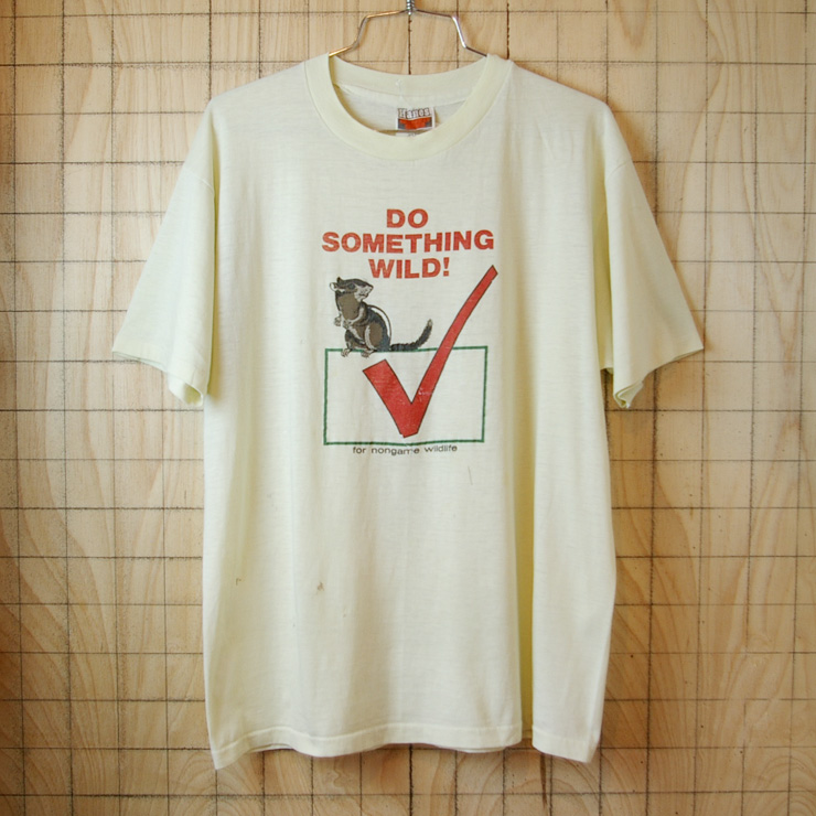 【Hanes】USA製ビンテージ古着イエローDO SOMETHING WILDプリントTシャツ|サイズメンズXL