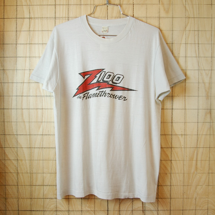 【Screen Stars】USA製ビンテージ80s古着ホワイトZ100 Radio the Flamethrower プリントTシャツ|サイズメンズXL