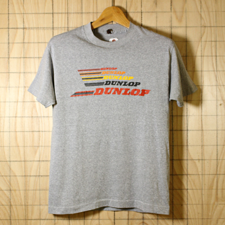 DUNLOP OFFICIAL/80sUSA製ビンテージ古着杢グレープリントTシャツ/メンズMサイズ/モーター系